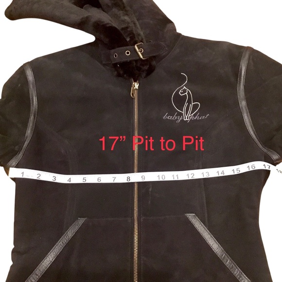 Vintage Baby Phat Black Suede Bomber Jacket Size- Small Y2K 2000 Faux Fur Lined - Picture 10 of 16